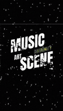 a logo for a music community art scene surrounded by stars