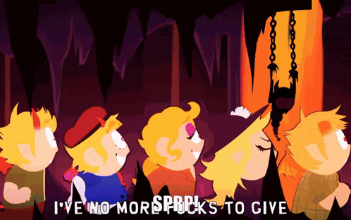 a group of cartoon characters are standing next to each other with the words i 've no more spricks to give
