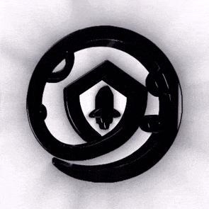 a black and white symbol with a bell in the middle