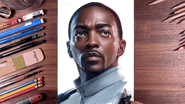 a drawing of a man surrounded by pencils and an eraser that says one ball on it