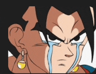 a close up of a cartoon character 's face with a tear coming out of his eye .