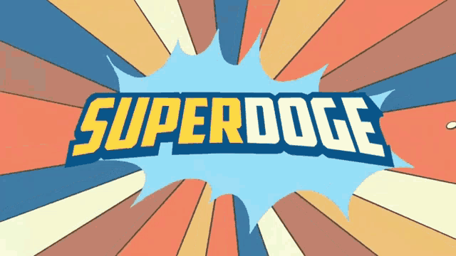 superdoge is written in yellow and blue on a blue background