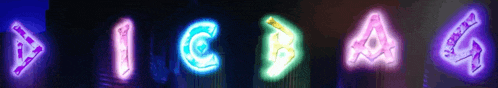 a row of colorful neon signs with the letters c and a on them