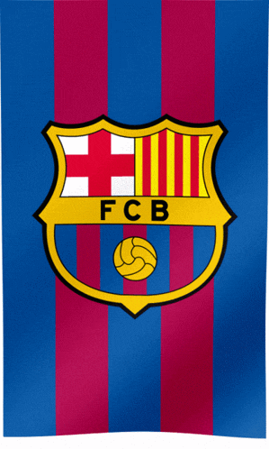 a blue and red striped background with the fcb logo