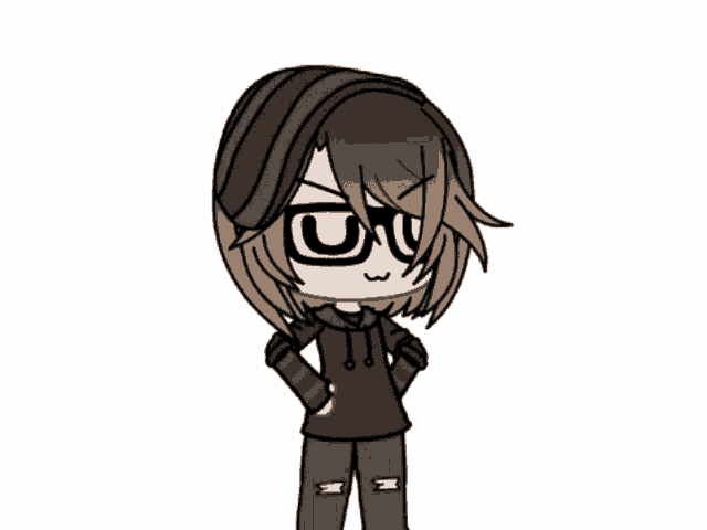 a drawing of a person wearing glasses and a black hoodie