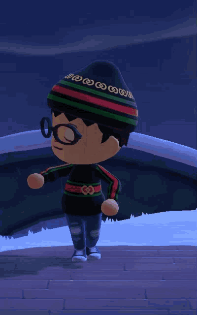 a cartoon character wearing glasses and a hat with a gucci logo on it