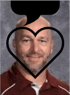 a man with a heart shaped speech bubble above his head .
