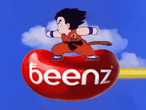 a red bean with beenz written on it and a cartoon character