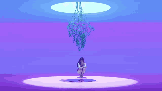 a woman sits in a circle under a tree