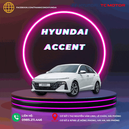 a white hyundai accent is on a stage