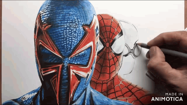 a drawing of a spiderman is being made in animatica