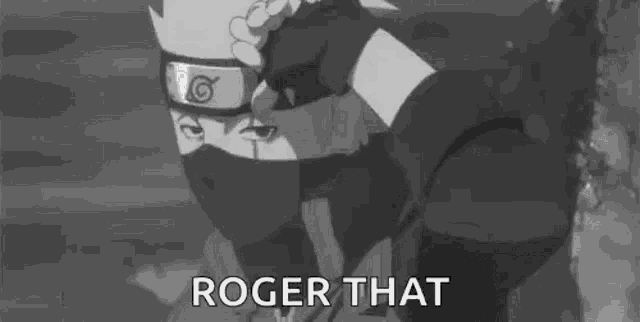 kakashi hatake from naruto is wearing a helmet and a mask and says roger that .