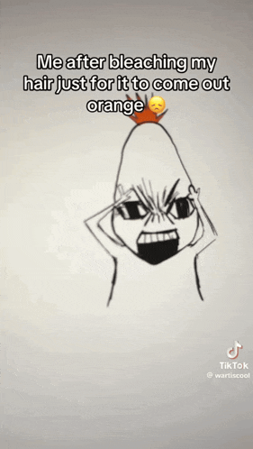 a drawing of an angry face with the caption " me after bleaching my hair just for it to come out orange " .
