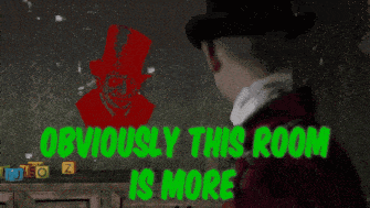 a man in a top hat is standing in front of a wall that says obviously this room is more