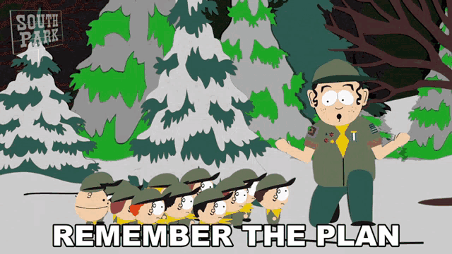 a cartoon of a boy scout with the words remember the plan