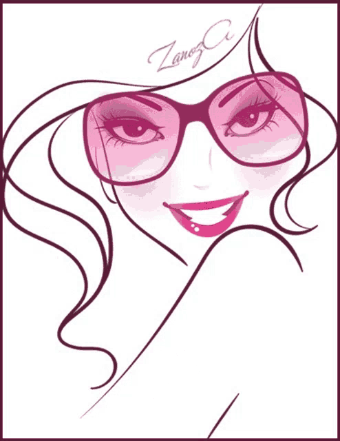 a drawing of a woman wearing pink glasses and the words " zaneg c. "