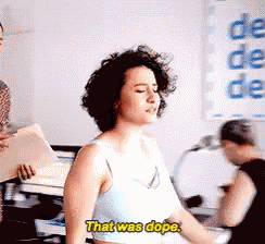a woman says that was dope while standing in a room