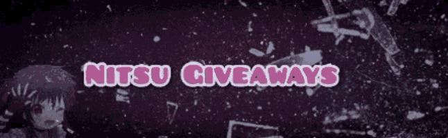 a purple background with the words `` nitsu giveaways '' and a purple anime girl .