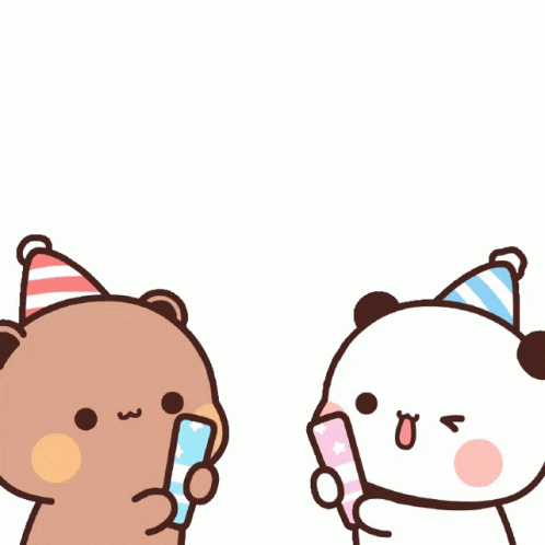 two cartoon bears wearing party hats are holding bottles in front of a white background that says happy father 's day