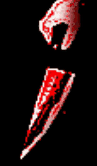 a pixel art of a bloody knife and a hood