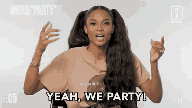 a woman says yeah we party in a video