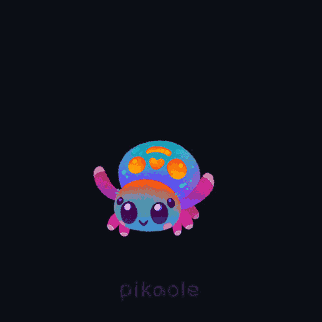 a drawing of a spider with hearts around it and the name pikaole below it