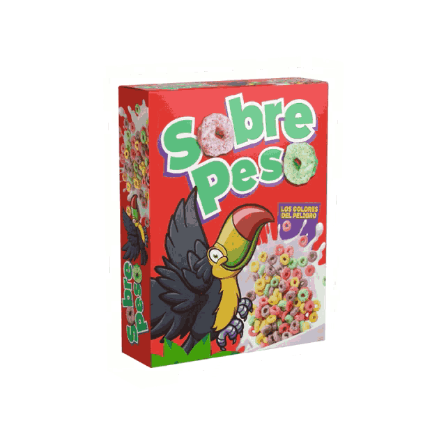 a box of sobre peso cereal with a toucan on the box