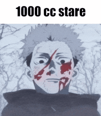 a man with blood on his face and the words 1000 cc stare below him