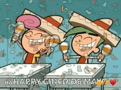 two cartoon characters wearing sombrero hats are holding maracas and drinking beer ..