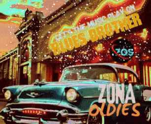 an old car is parked in front of a sign that says zona oldies