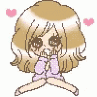 a pixel art illustration of a girl covering her nose with a napkin .