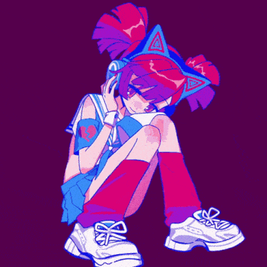 a drawing of a girl wearing headphones and white shoes