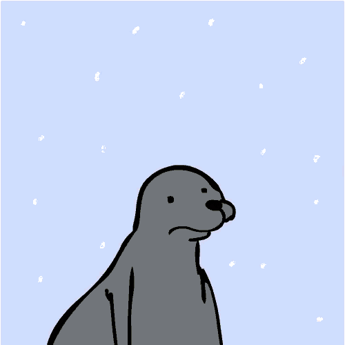 a cartoon seal is dancing in front of a colorful rainbow .
