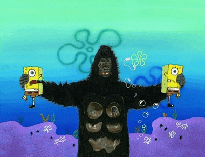a cartoon drawing of a gorilla and spongebob