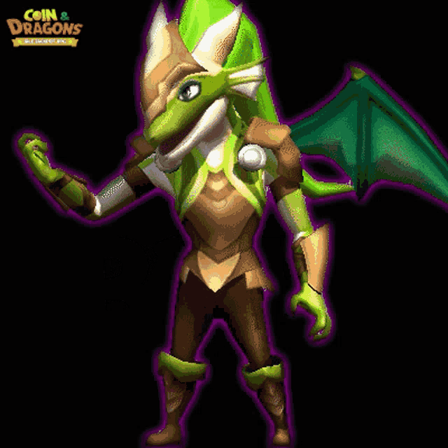 a cartoon character from coin 2 dragons is standing in front of a black background