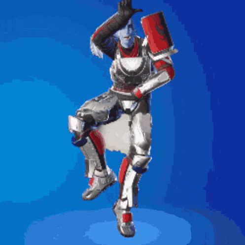 a video game character is dancing on a blue background
