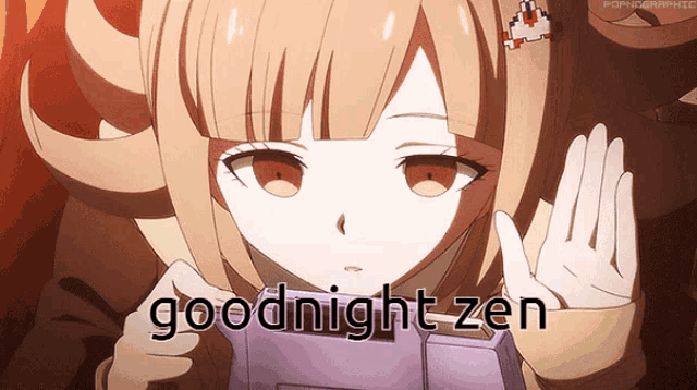 a picture of a girl with the words " goodnight zen " on it