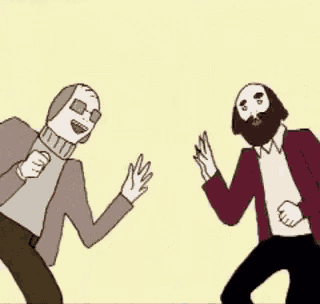 a cartoon of two men dancing together .