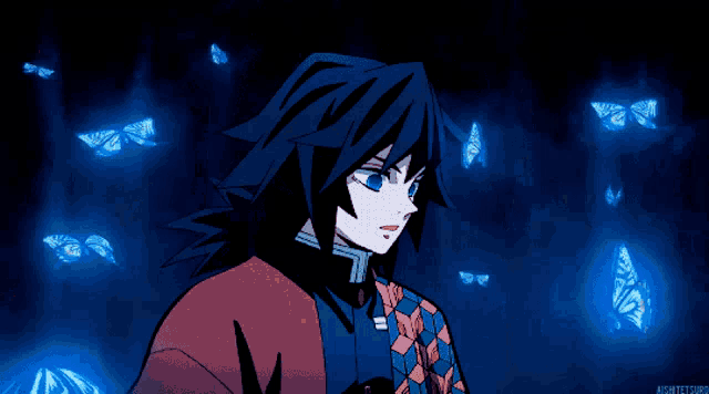 a close up of a person holding a sword with the word aoi on the bottom