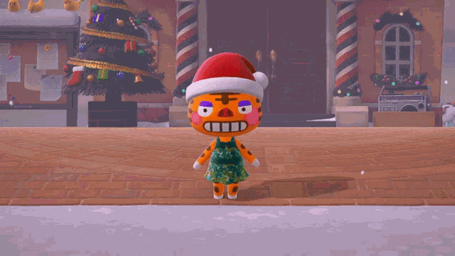 a video game character wearing a santa hat