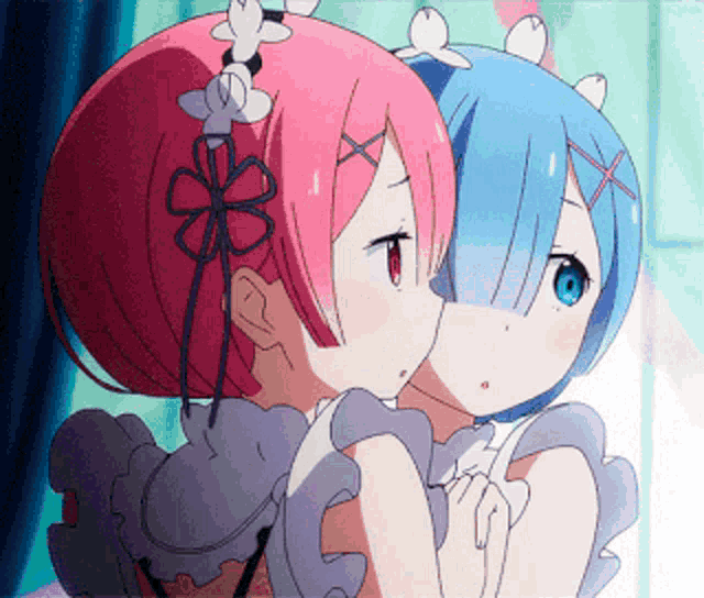 a couple of anime girls with pink hair and blue eyes