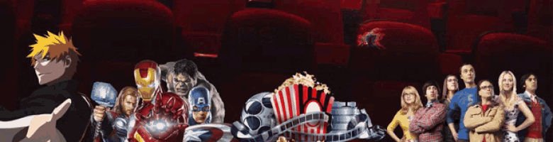 a group of people are standing in a theater watching a movie
