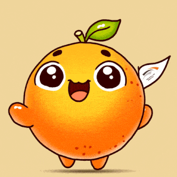 a cartoon drawing of an orange with a leaf on top
