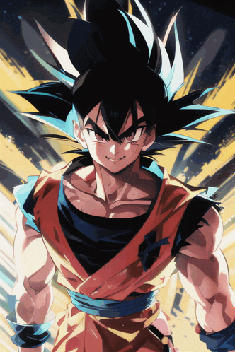 a close up of a dragon ball z character with a blue belt around his waist