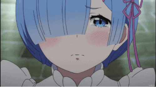 a girl with blue hair and a pink bow on her head