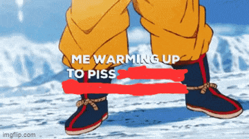 a picture of a person standing in the snow with the words me warming up to piss