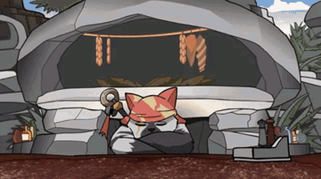 a cartoon drawing of a cat wearing a bandana and a key