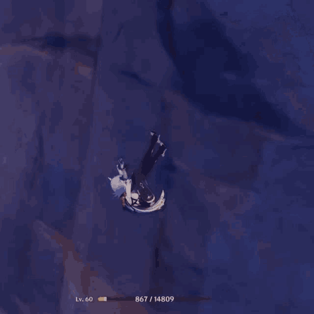 an aerial view of a person falling off a cliff with 867/14809 written below them