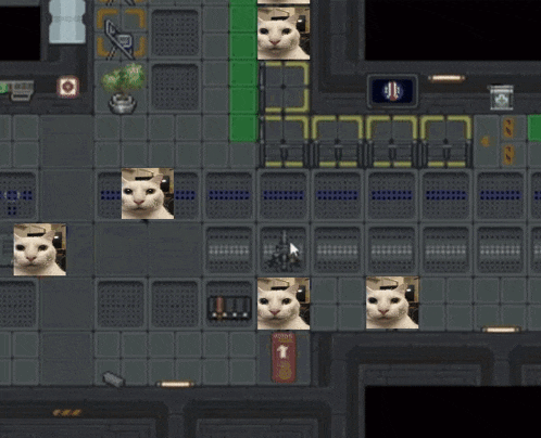a screenshot of a video game with a few cats on the floor