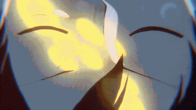 a close up of a person 's face with a yellow light shining on it